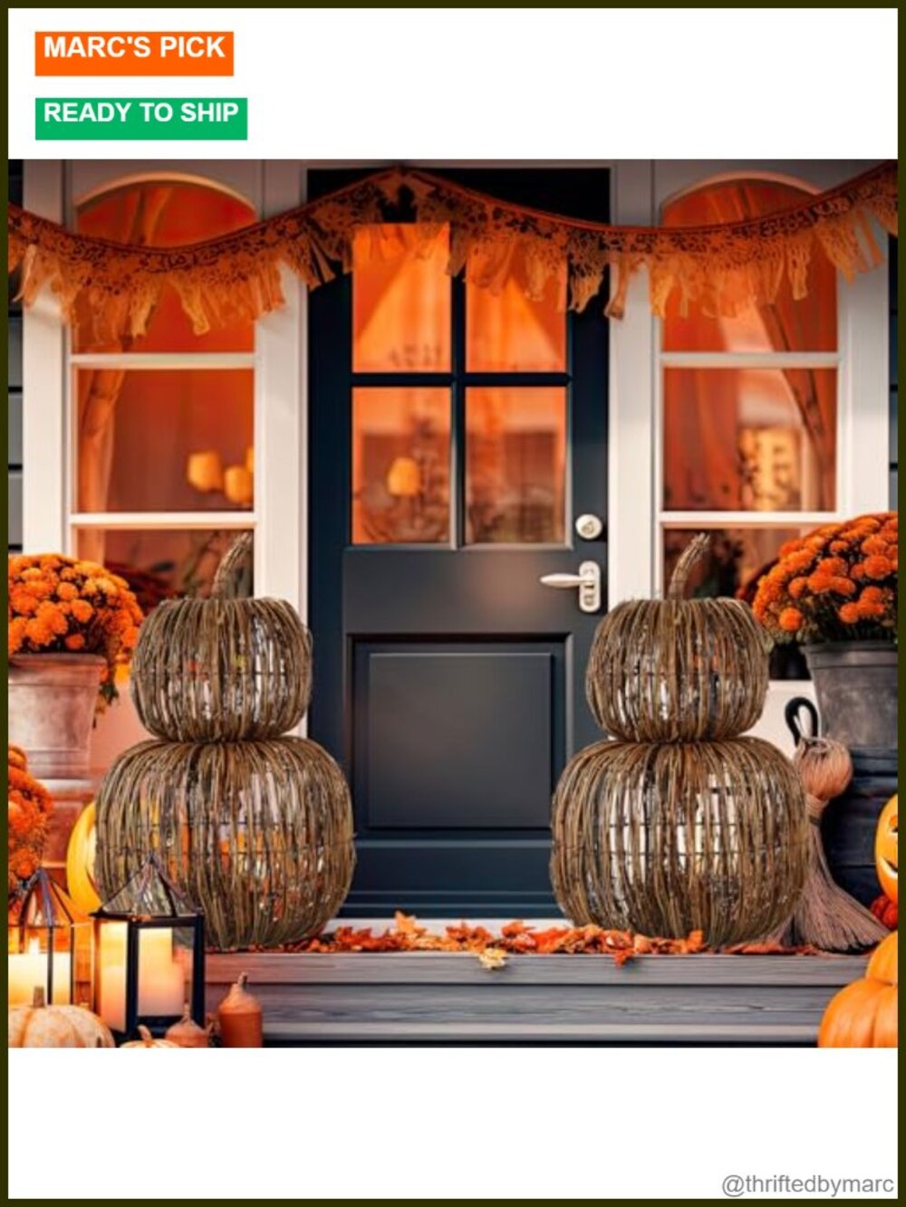 2 Set Stackable Wicker Rattan Pumpkins 20 Inch Porch Halloween Decor